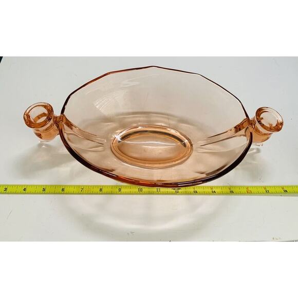 Fostoria Fairfax Pink Rose Depression Glass Vintage Oval Bowl w/ Candle Holder - Picture 3 of 13
